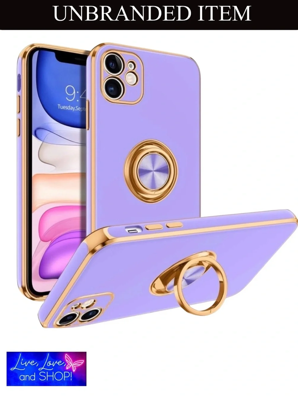 PHONE CASE: iPhone 11 Lavender/Gold 360° Holder, Shockproof, Kickstand, Magnetic